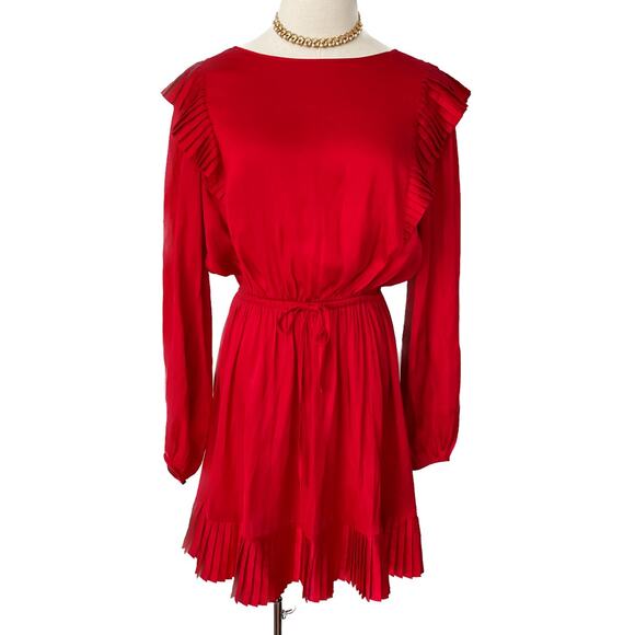 The Kooples “Short red dress” pleated ruffle satin mini dress medium size M - Picture 5 of 12